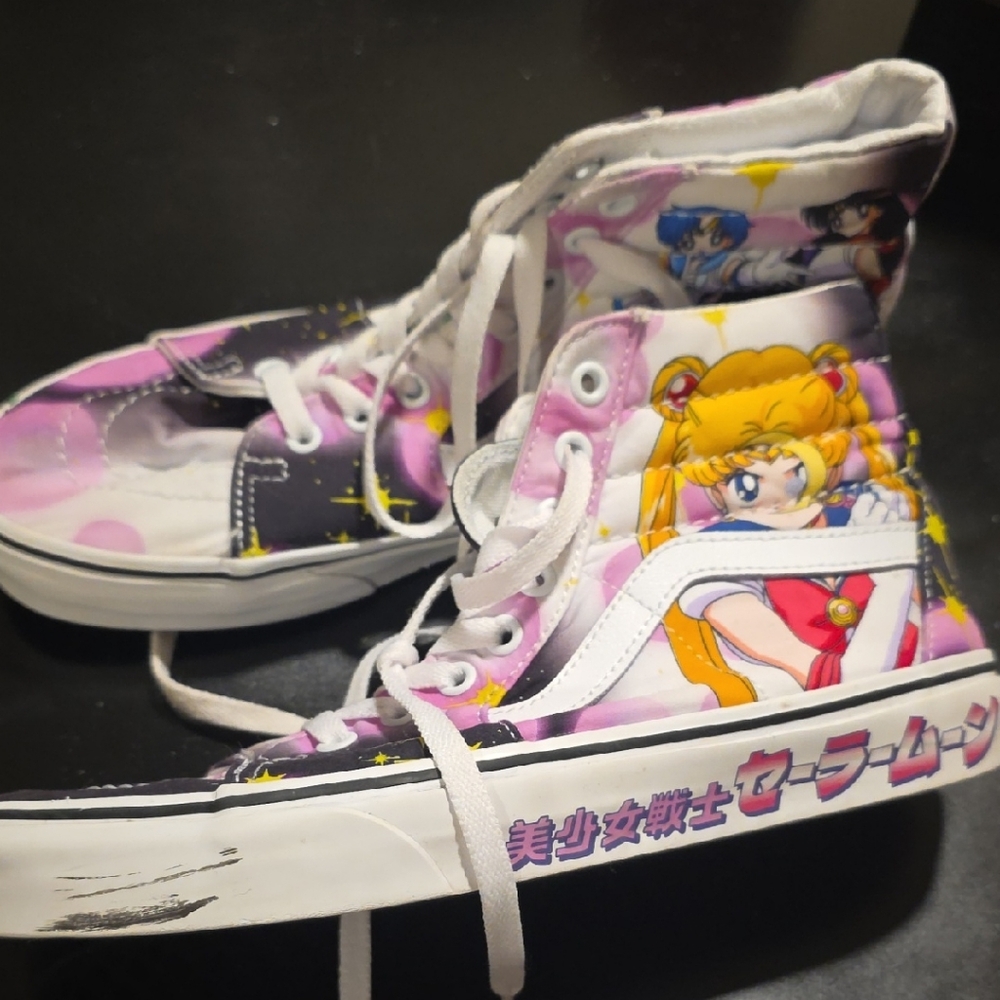 Vans Pink and White Anime High-Top Sneakers
